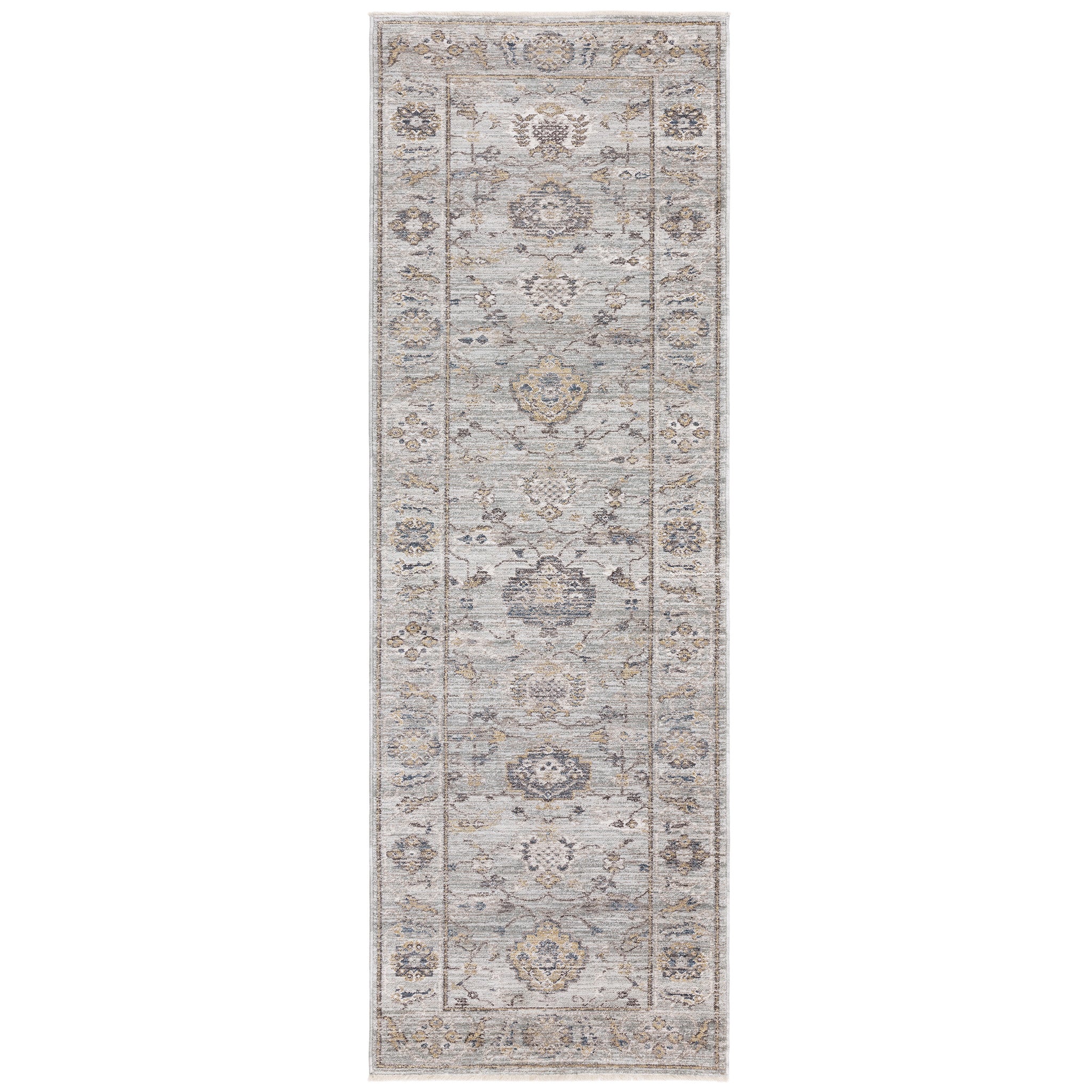 Floral Design Vintage Style Rug in Blue Grey